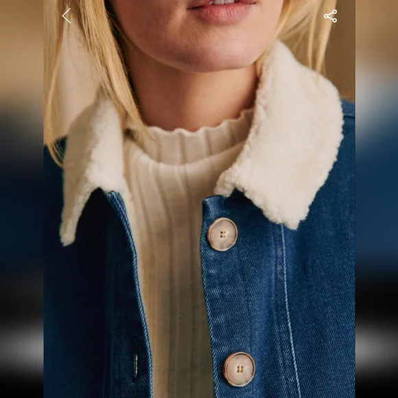 Sezane Will Indigo Faux Sheepskin Collar Jacket - Picture 3 of 5